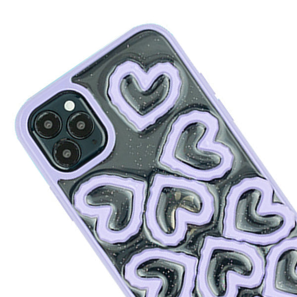 3D Hearts Purple Case Iphone 12/12 Pro