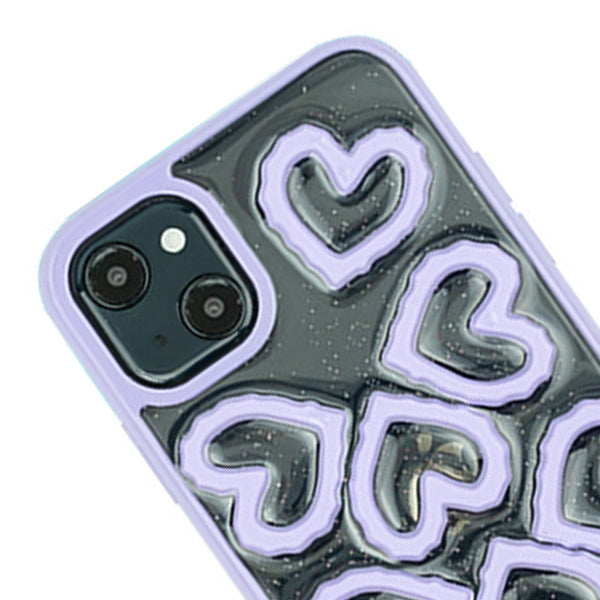 3D Hearts Purple Case Iphone 13 Mini