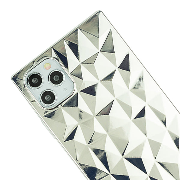 Square Box Triangle Tpu Skin Silver Chrome  Case Iphone 11 Pro