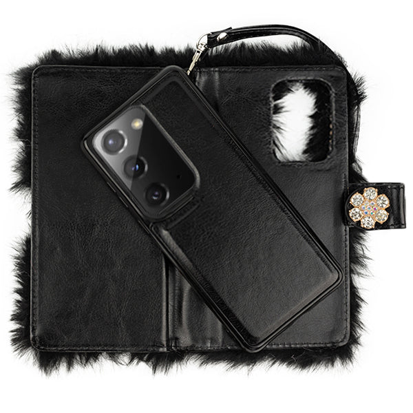 Fur Detachable Wallet Black Samsung Note 20