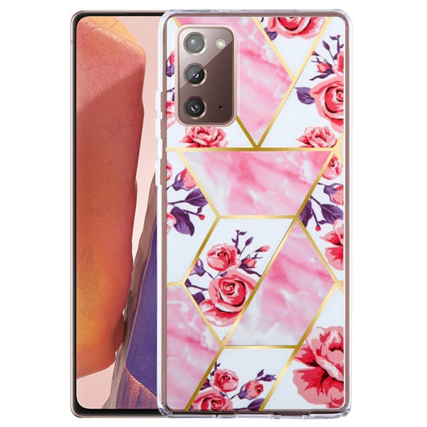 Marble Pink Flowers Hybrid Case Samsung Note 20