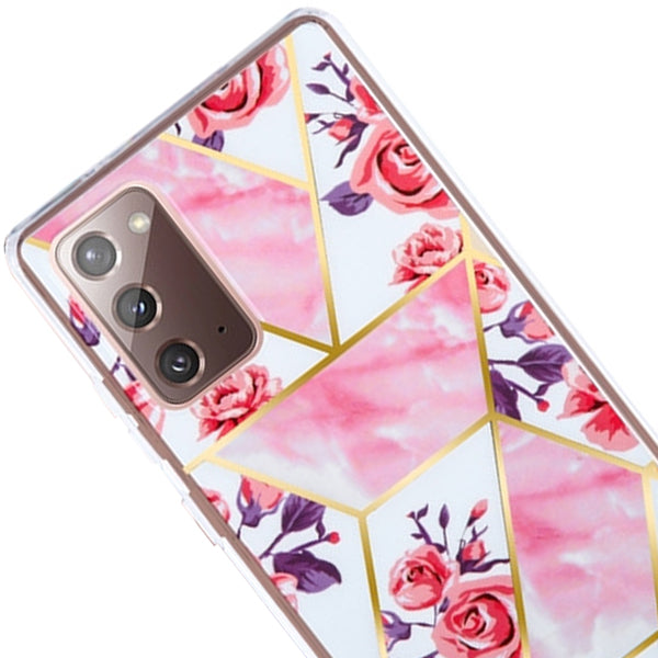 Marble Pink Flowers Hybrid Case Samsung Note 20