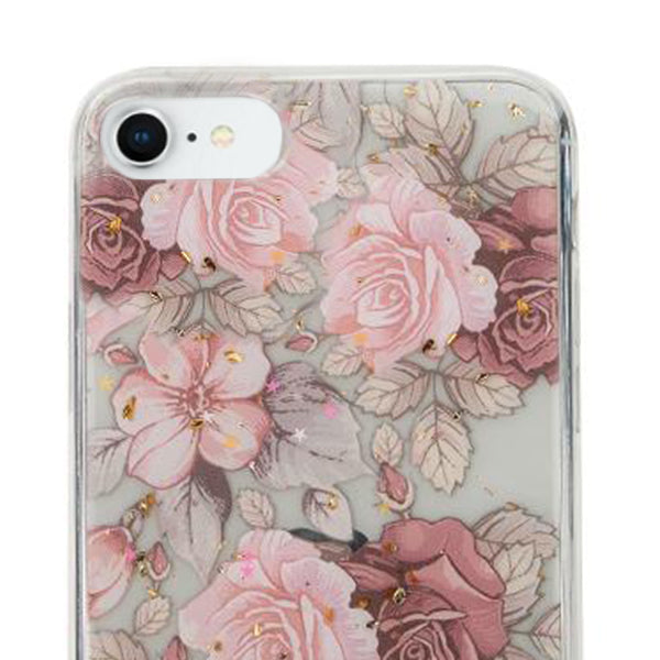 Pink Flowers Gold Flakes Case Iphone 7/8 SE 2020