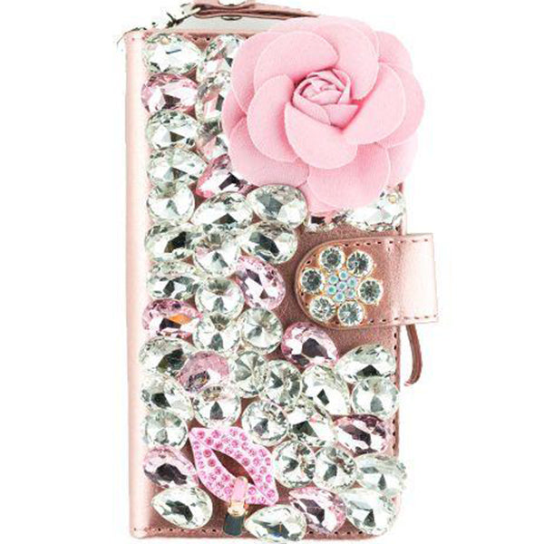 Handmade Pink Flower Bling Wallet Iphone XS MAX