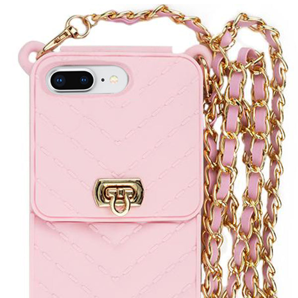 Crossbody Silicone Pouch Pink Iphone 7/8 Plus