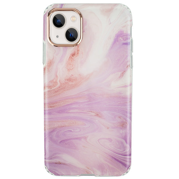 Marble Light Pink Swirl Rose Gold Trim Case Iphone 13
