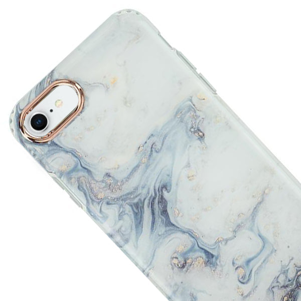 Marble Light Blue Swirl Rose Gold Trim Case Iphone 7/8 SE 2020