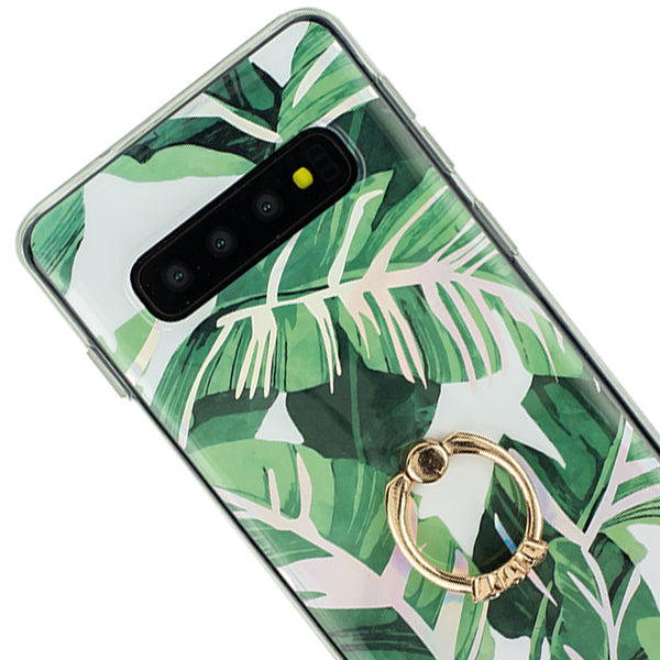 Green Leaves Ring Holder Case Samsung S10 Plus