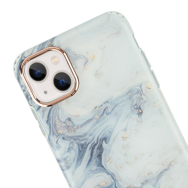 Marble Light Blue Swirl Rose Gold Trim Case Iphone 13