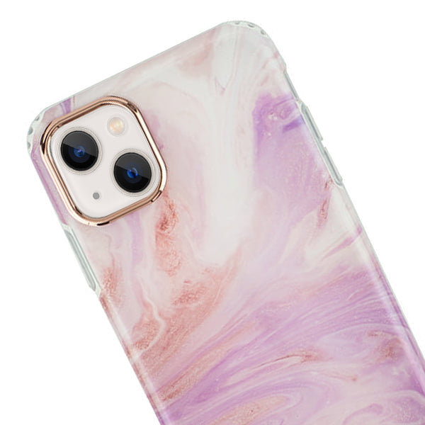 Marble Light Pink Swirl Rose Gold Trim Case Iphone 13