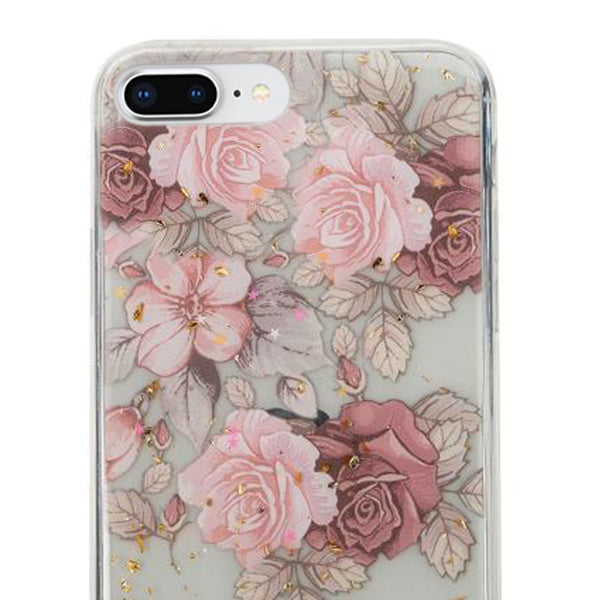 Pink Flowers Gold Flakes Case Iphone 7/8 Plus