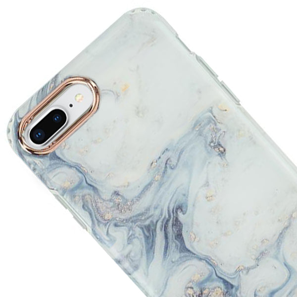 Marble Light Blue Swirl Rose Gold Trim Case Iphone 7/8 Plus