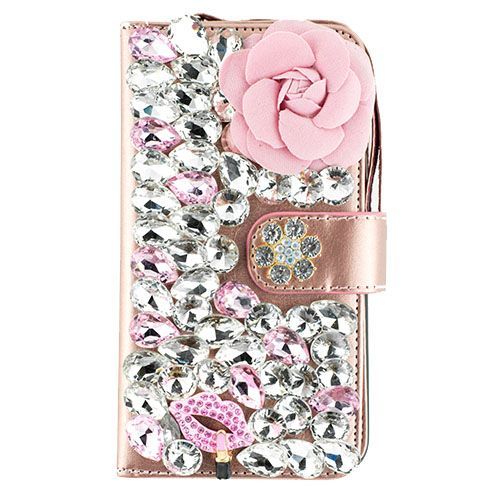 Handmade Bling Detachable Pink Flower Wallet Samsung S7 Edge