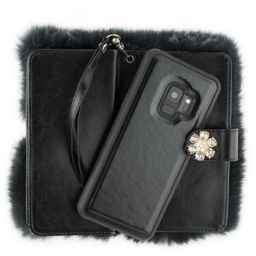 Fur Detachable Wallet Grey Samsung S9 Plus - Bling Cases.com
