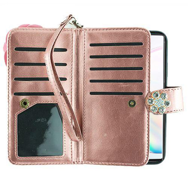 Handmade Bling Fox Rose Gold Wallet Note 10 Plus