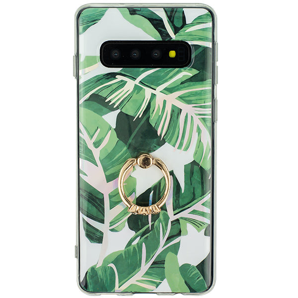 Green Leaves Ring Holder Case Samsung S10 Plus