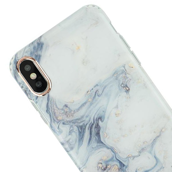 Marble Light Blue Swirl Rose Gold Trim Case Iphone 10/X/XS