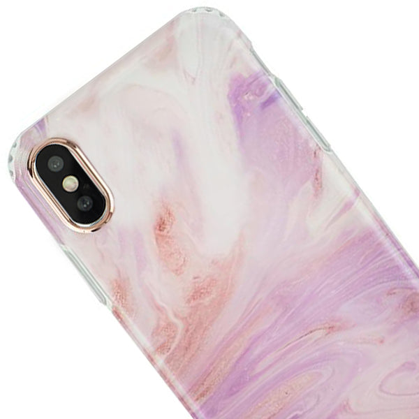 Marble Light Pink Swirl Rose Gold Trim Case Iphone XS MAX