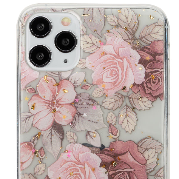 Pink Flowers Gold Flakes Case iphone 11 Pro
