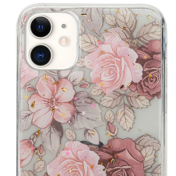 Pink Flowers Gold Flakes Case iphone 11