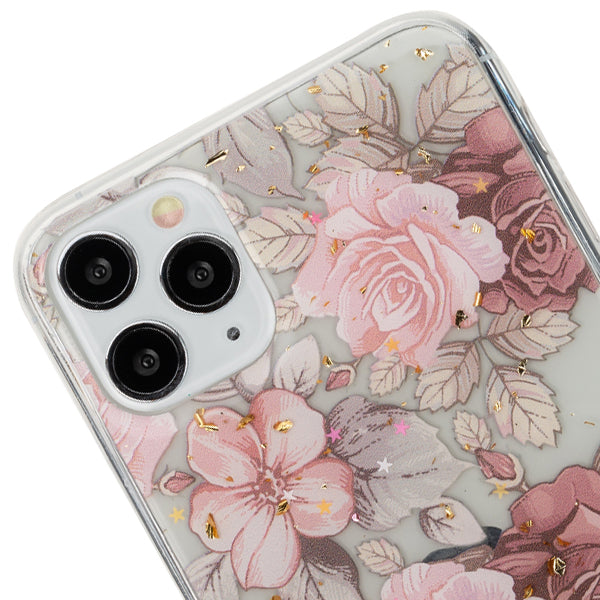 Pink Flowers Gold Flakes Case iphone 11 Pro Max