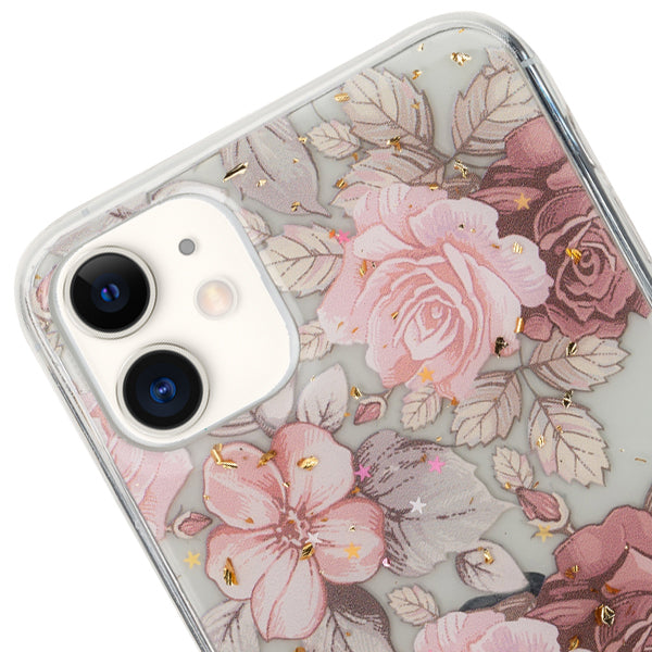 Pink Flowers Gold Flakes Case Iphone 12 Mini