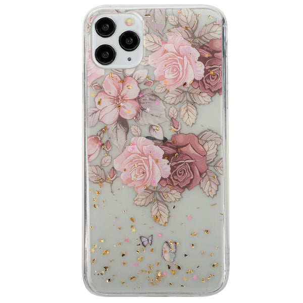 Pink Flowers Gold Flakes Case iphone 11 Pro Max