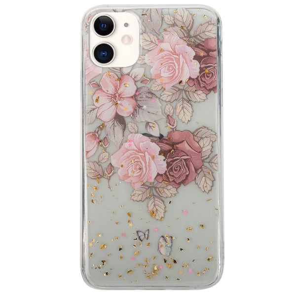 Pink Flowers Gold Flakes Case Iphone 12 Mini