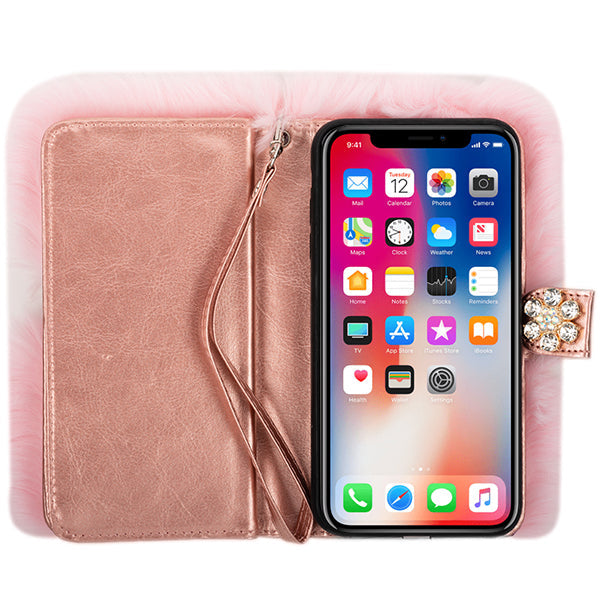 Fur Detachable Wallet Pink Iphone XS Max