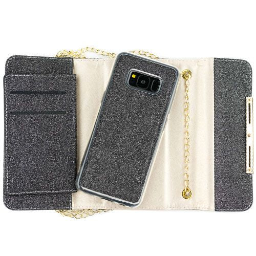Glitter Detachable Purse Black Samsung S8 Plus - Bling Cases.com
