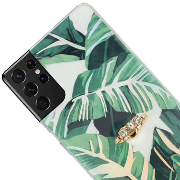 Green Leaves Ring Holder Case Samsung S21 Ultra