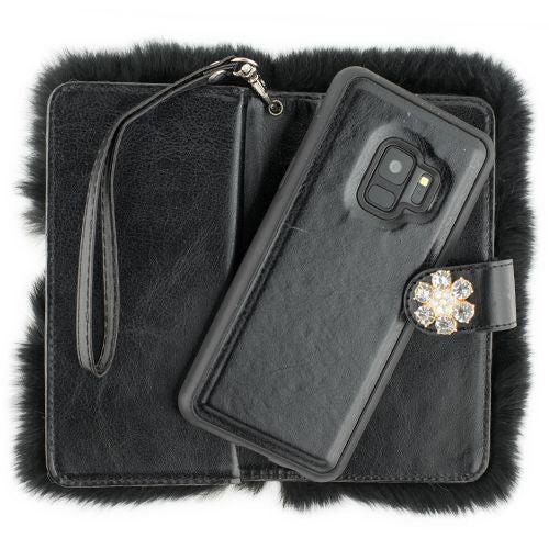 Fur Detachable Wallet Black Samsung S9 Plus - Bling Cases.com