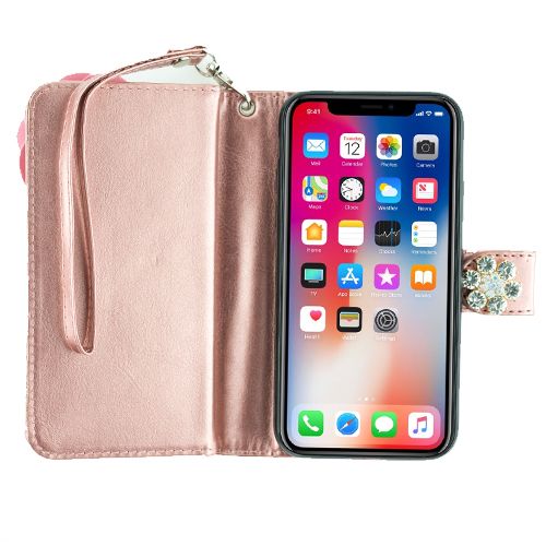 Handmade Pink Flower Bling Wallet Iphone XS MAX - Bling Cases.com