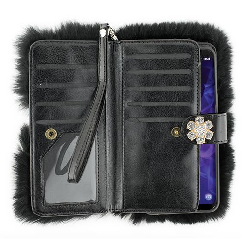 Fur Detachable Wallet Black Samsung S9 - Bling Cases.com