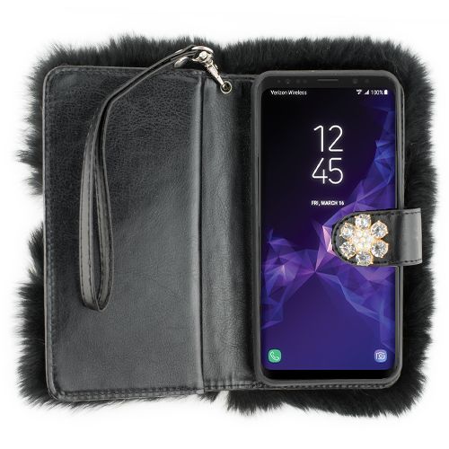 Fur Detachable Wallet Black Samsung S9 Plus - Bling Cases.com