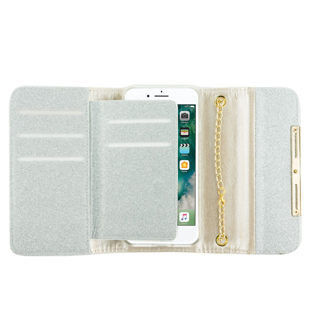 Glitter Detachable Purse Silver Iphone SE 2020 - Bling Cases.com