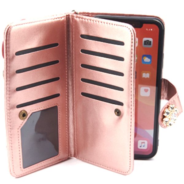 Handmade Detachable Bling Pink Flower Wallet IPhone 12/12 Pro
