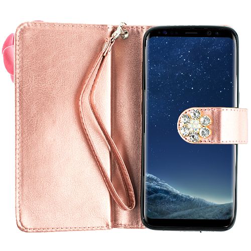 Pink Flower Bling Detachable Wallet Samsung S8 - Bling Cases.com