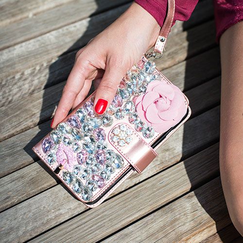 Handmade Bling Pink Flower Wallet Samsung S10E
